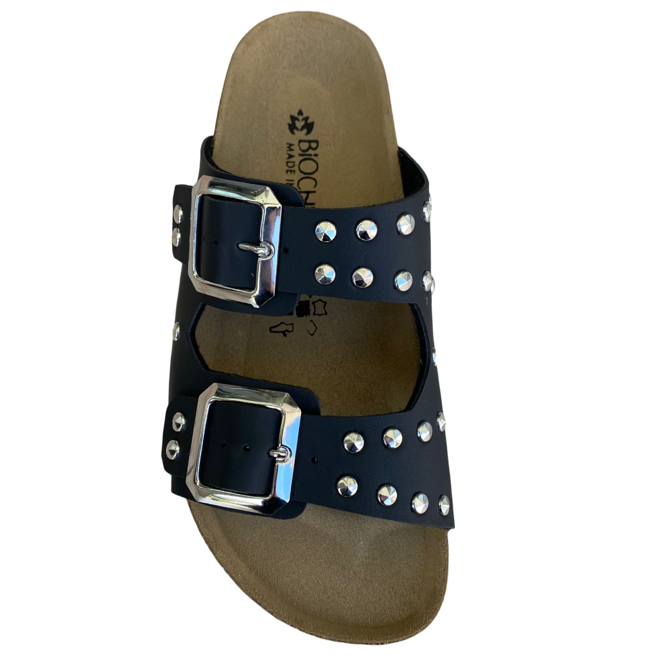 Biochic women&#39;s sandal with 2 bands with studs and adjustable buckles Bipel BC4003B black
