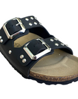 Biochic women's sandal with 2 bands with studs and adjustable buckles Bipel BC4003B black