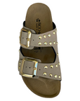 Biochic women's sandal with 2 bands with studs and adjustable buckles Bipel BC4003B sand