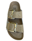 Biochic sandalo da donna con 2 fasce regolabili glitterate e plantare in pelle BC55215Yo oro