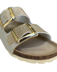 Biochic women's sandal with 2 adjustable glitter bands and leather insole BC55215Yo gold