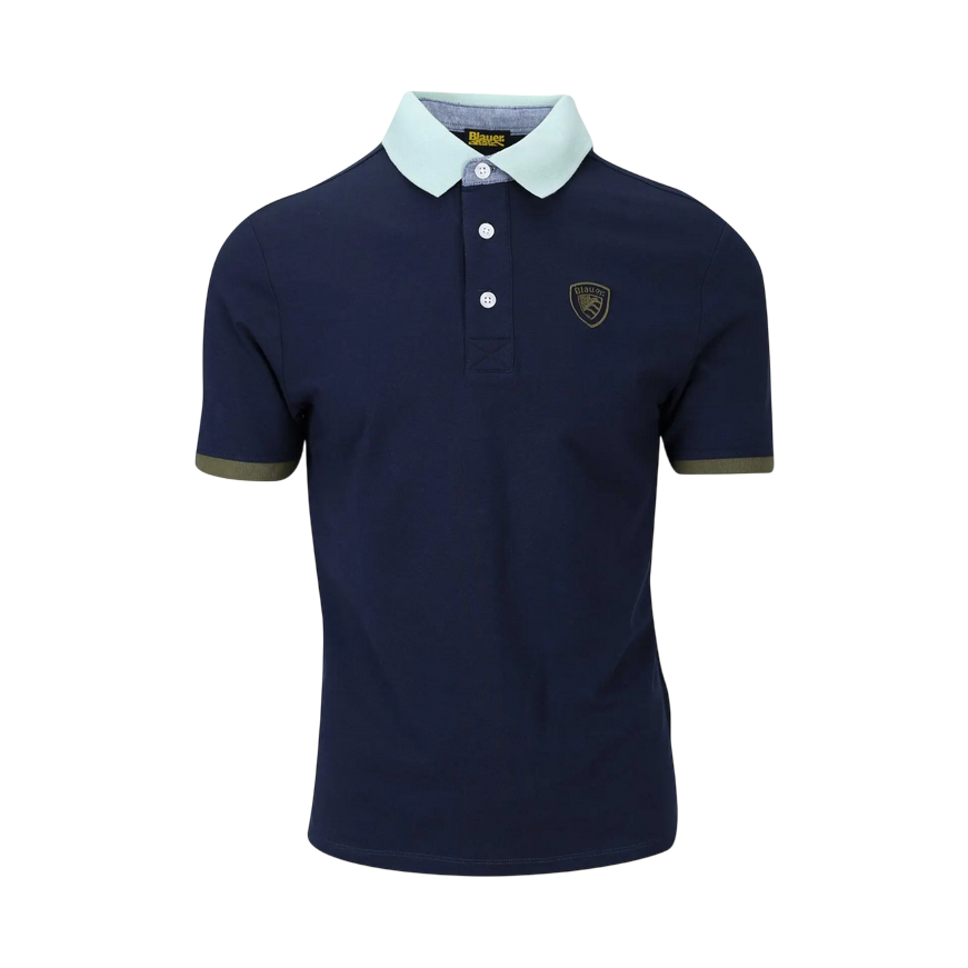 Blauer polo manica corta da uomo con scudo ricamato Dabney 25SBLUT02313 blu