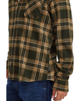 Blend men's long-sleeved checked shirt in green-brown cotton