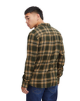 Blend men's long-sleeved checked shirt in green-brown cotton