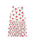 Boboli Pleated jersey dress with flower print for girls 418036 9382 white-red