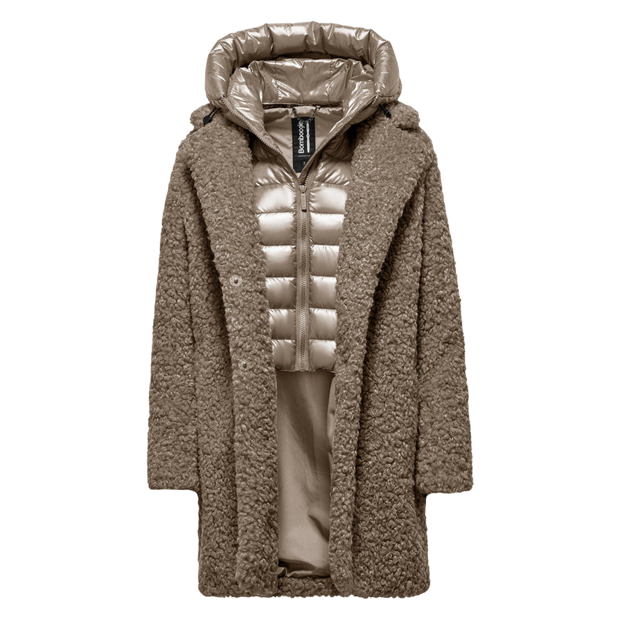 Bomboogie Odessa Overcoat CW6570TSFC5_172 Tortora- Cappotto lungo donna elegante e funzionale - frontale