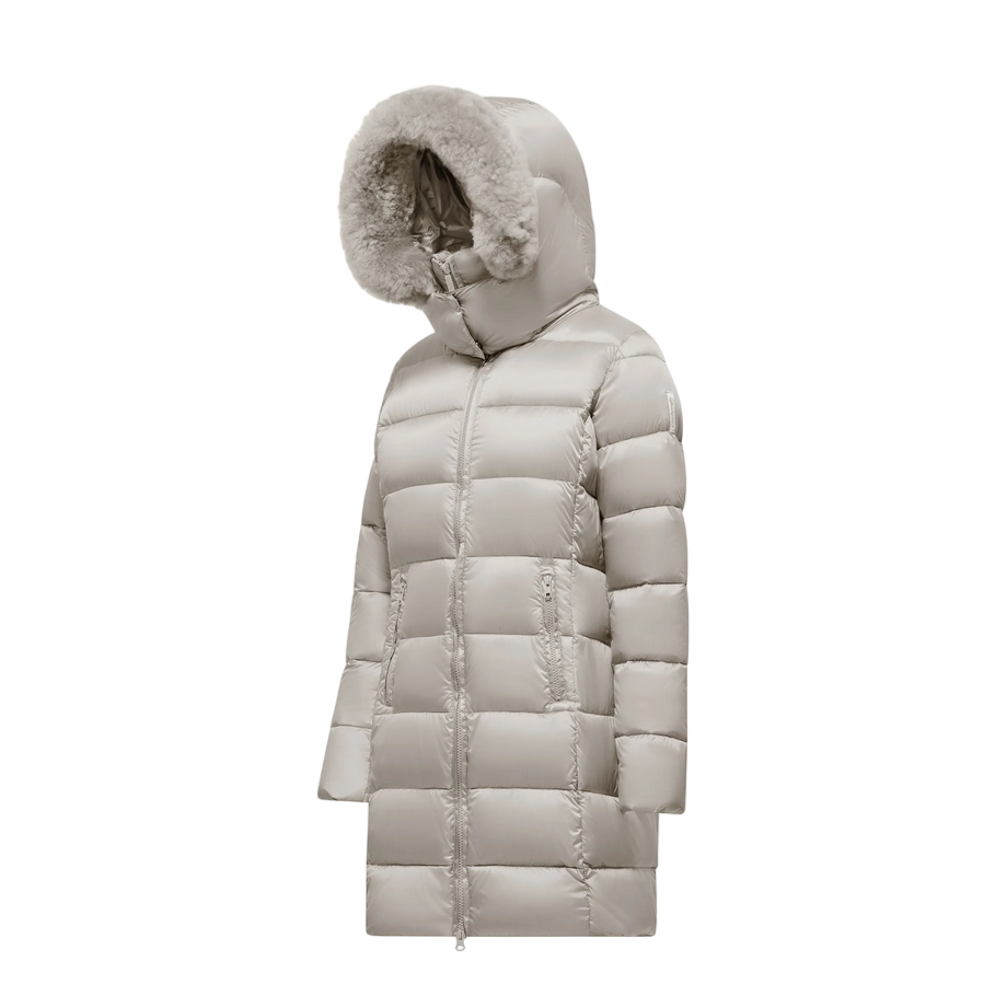 Bomboogie Piumino da donna in nylon lucido con pelliccia CW636LTDLC4 503 grigio cristallo sportiamo 1