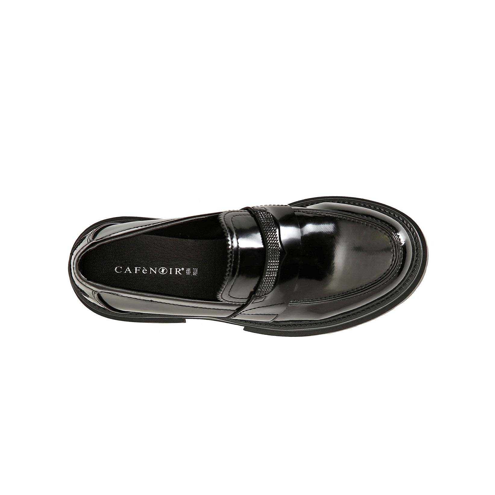Cafènoir women&#39;s moccasin shoe with rhinestone insert c1 EC9460 N001 black