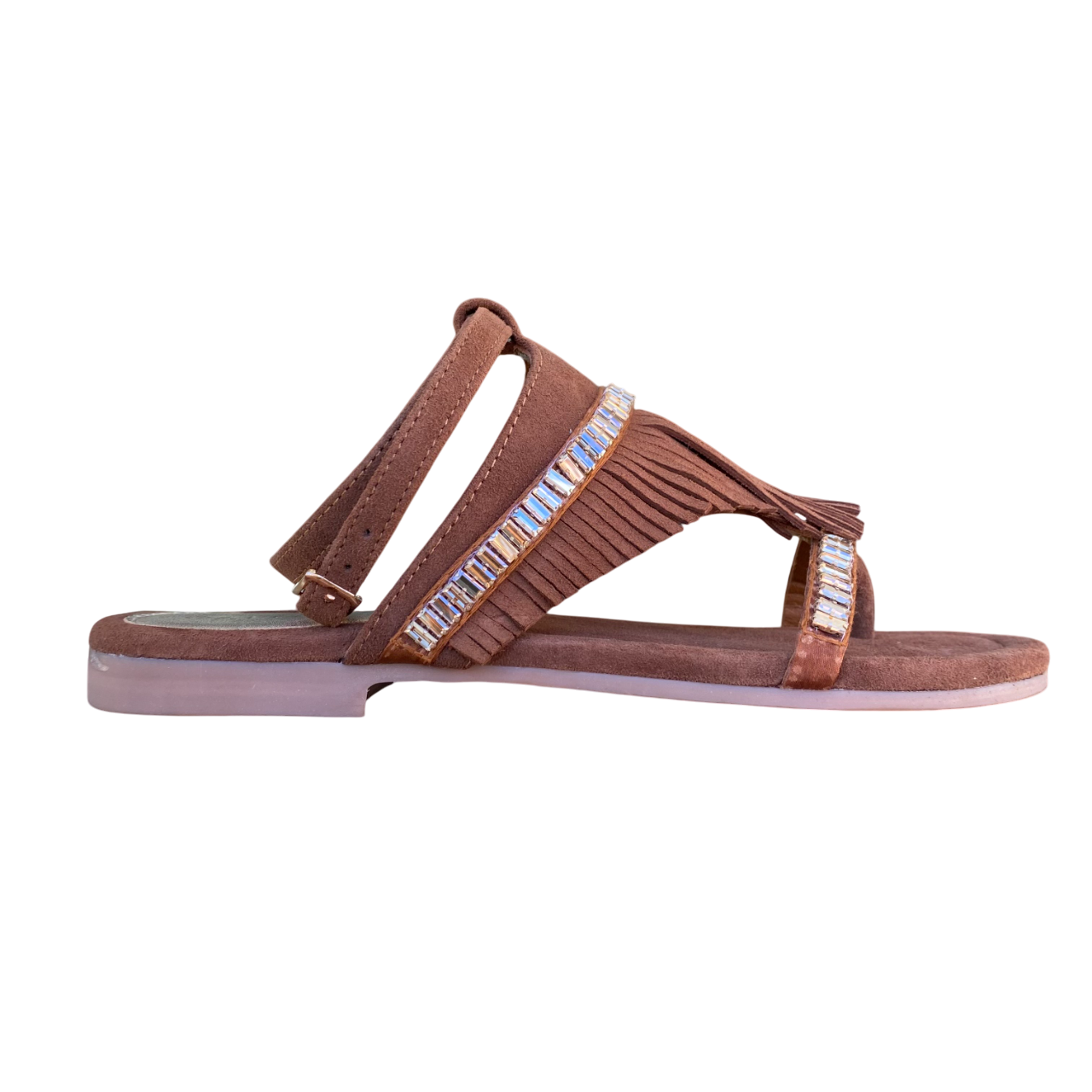 CafèNoir sandalo infradito  da donna in camoscio con frange e catena strass c1GG5552 M018 marrone