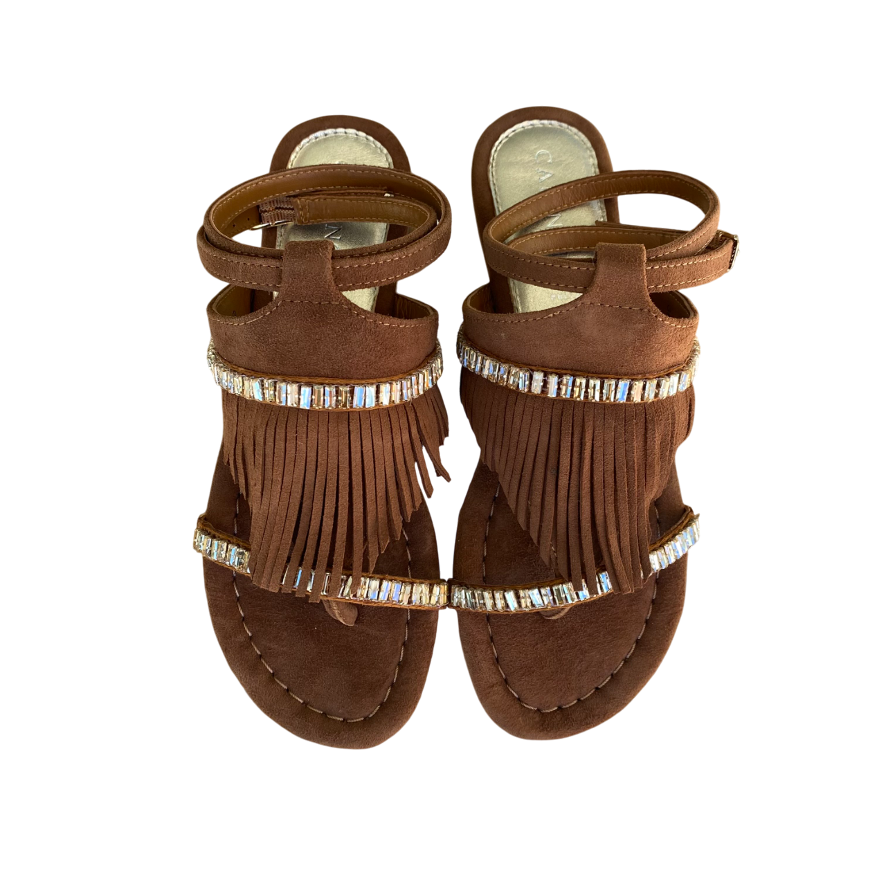 CafèNoir sandalo infradito  da donna in camoscio con frange e catena strass c1GG5552 M018 marrone