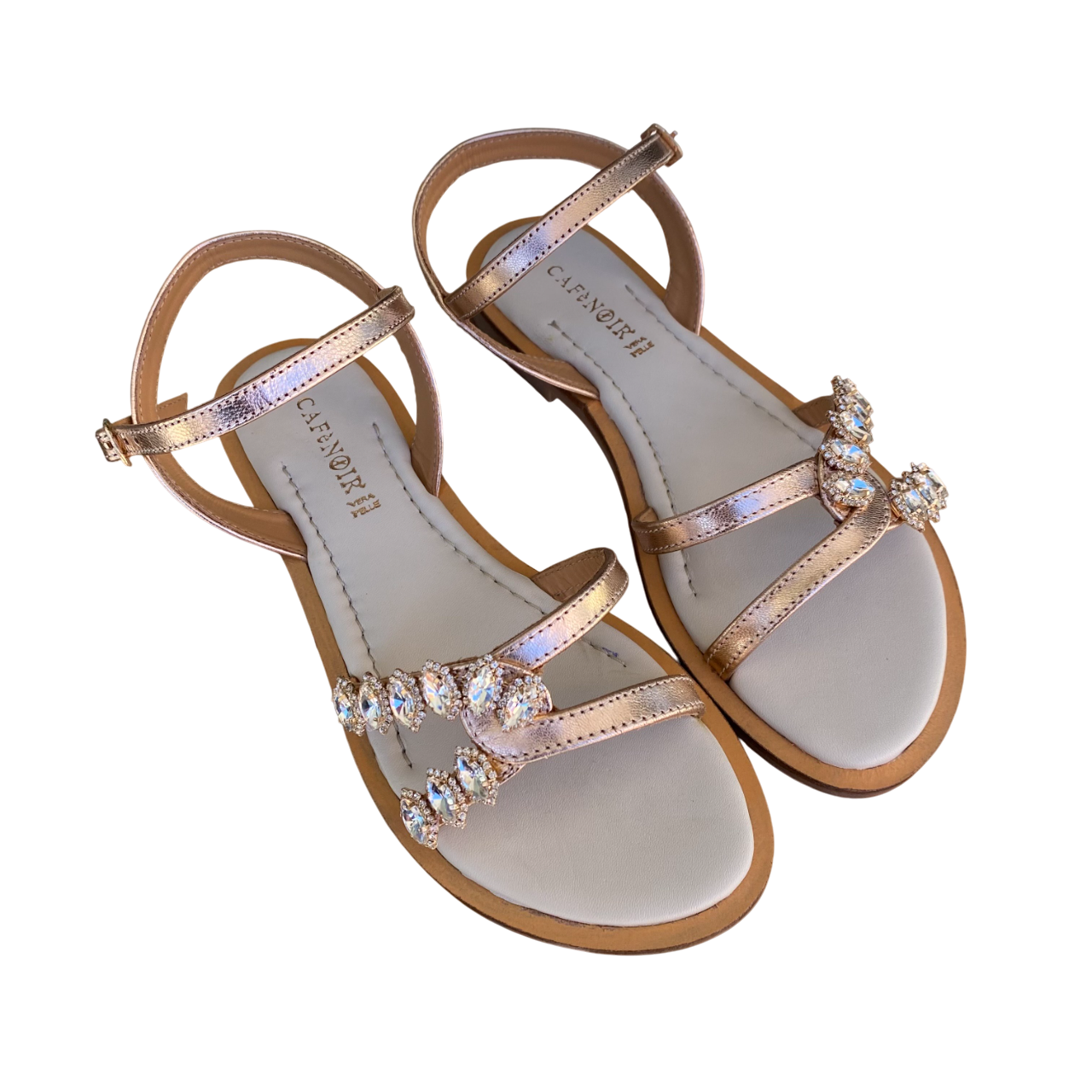 CafèNoir scarpa sandalo da donna in pelle laminata con accessorio strass Gilda C1GE2010 L010 oro rosa