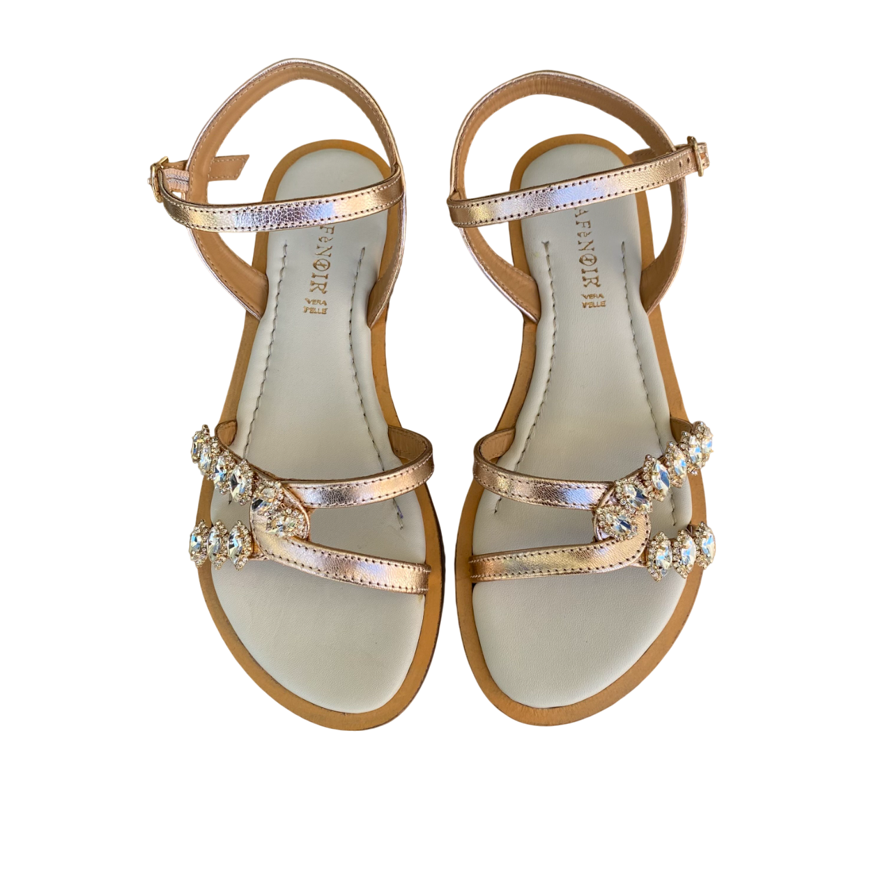 CafèNoir scarpa sandalo da donna in pelle laminata con accessorio strass Gilda C1GE2010 L010 oro rosa