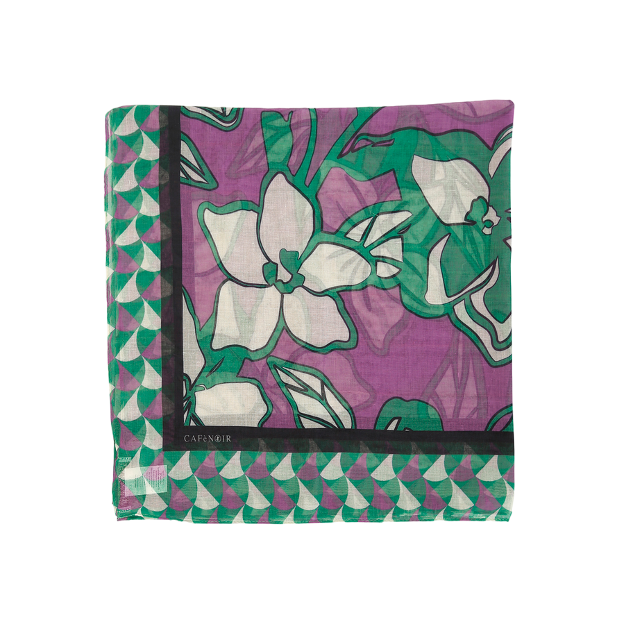 CafèNoir Foulard stampato fiori c7JU0106 S085 viola-verde. Misura 190x90cm