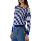 CafèNoir Women's striped crew-neck sweater with shoulder buttons C7JM0191 N061 blue white