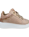 CafèNoir scarpa sneakers da bambina con laccio e zip laerale e glitter c2610 rosa-oro