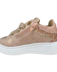 CafèNoir scarpa sneakers da bambina con laccio e zip laerale e glitter c2610 rosa-oro