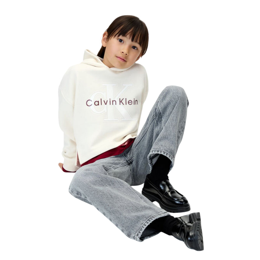 Calvin Klein Felpa con Cappuccio Unisex Junior Festiva Grafica Pile IG0IG03018PGB Panna - vista principale