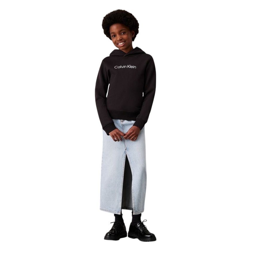 Calvin Klein Felpa con Cappuccio Unisex Junior INST. LOGO IU0IU00679BEH Nera - vista frontale
