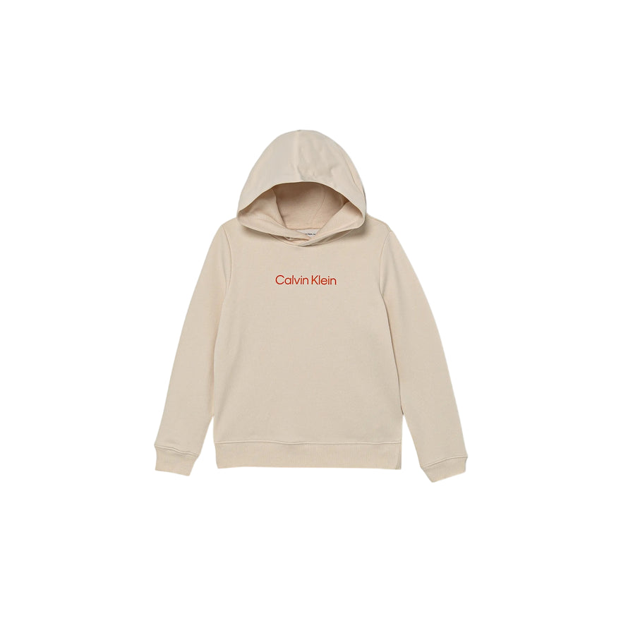 Calvin Klein Felpa con Cappuccio Unisex Junior INST. LOGO IU0IU00679PGB Panna - vista frontale