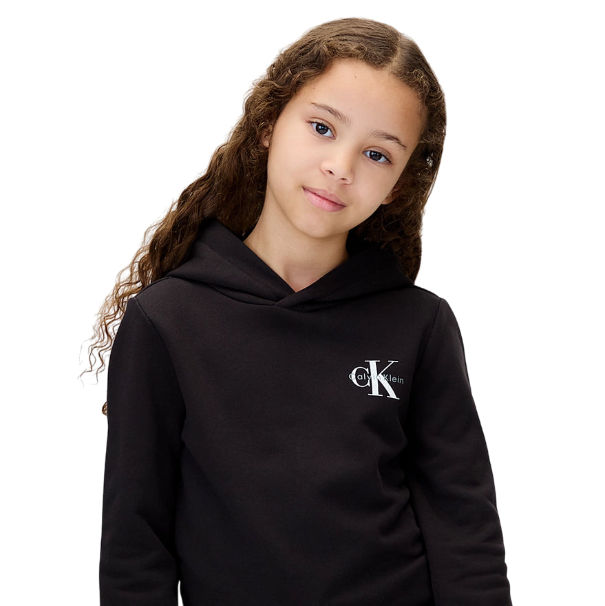 Calvin Klein Felpa con Cappuccio Unisex Junior IU0IU00712BEH Nera - dettaglio logo
