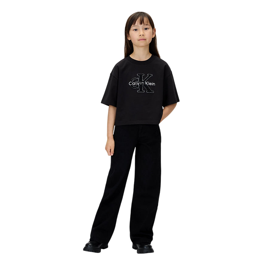 Calvin Klein Jeans High Rise Wide Leg IG0IG029981BY Blu per Bambina - Jeans a Vita Alta con Gamba Larga - vista frontale