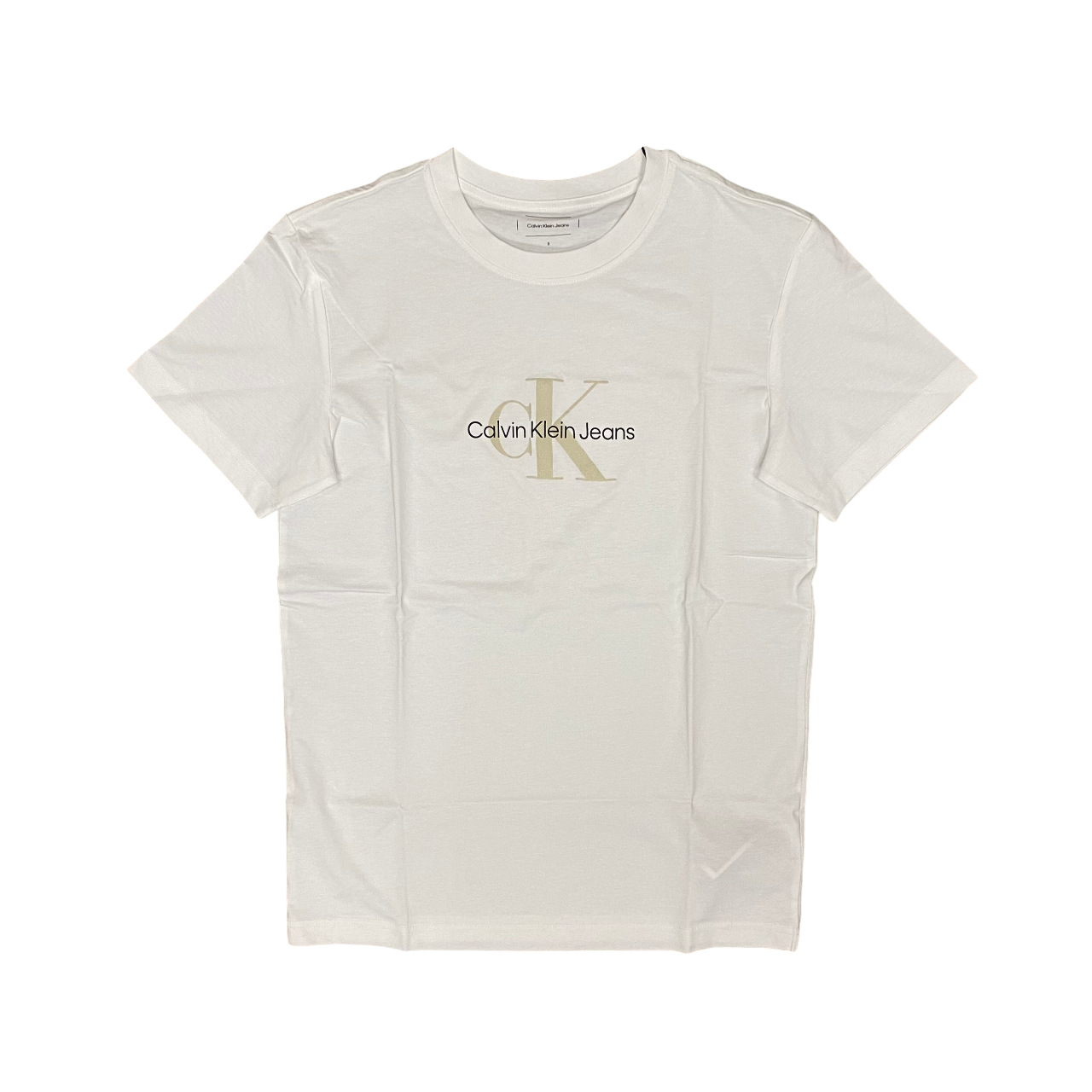 Calvin Klein maglietta manica corta da uomo con Monogramma J30J326863YAF bianco-beige