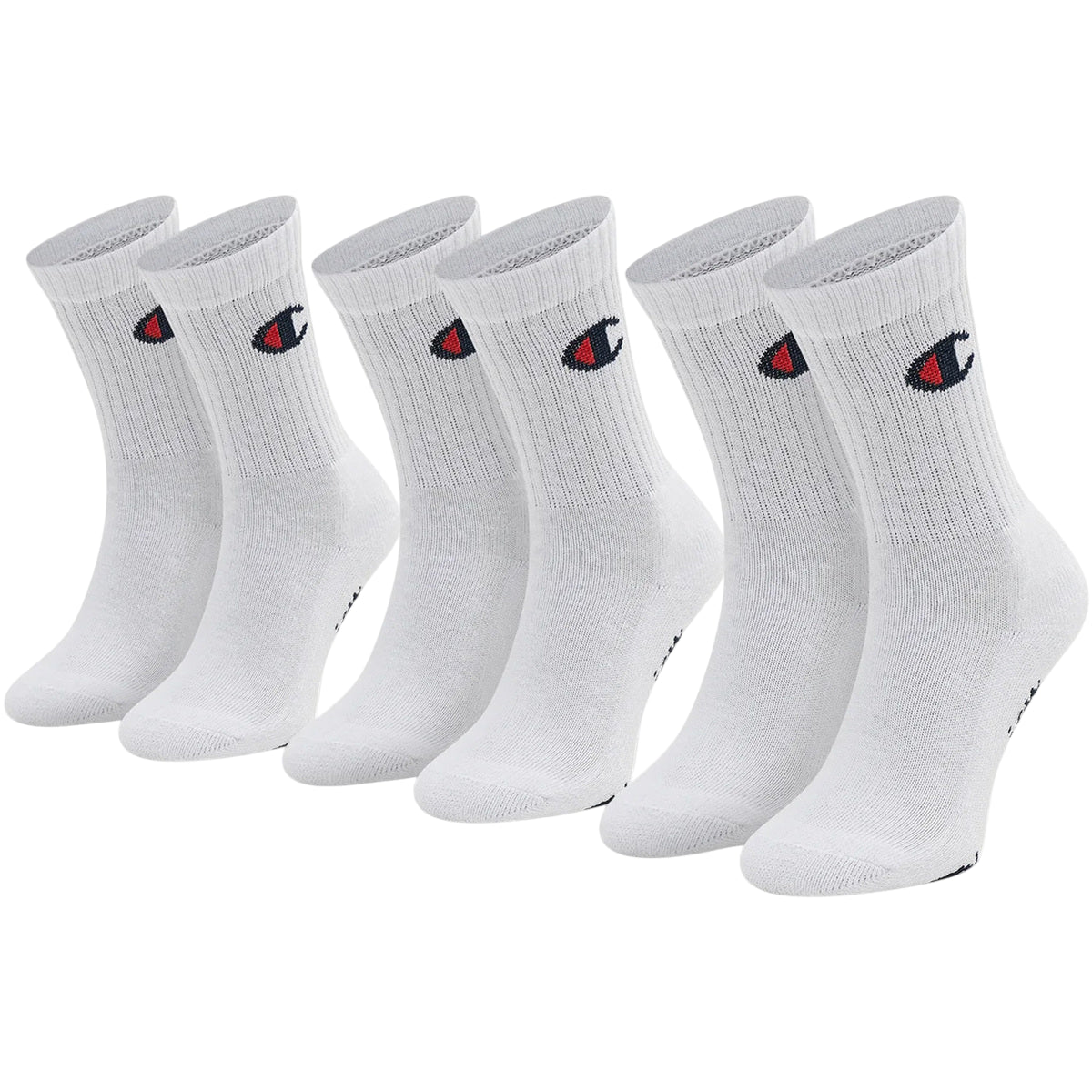 Confezione da 3 paia di calzini Champion bianchi di media altezza con logo C, tessuto traspirante in cotone per comfort quotidiano