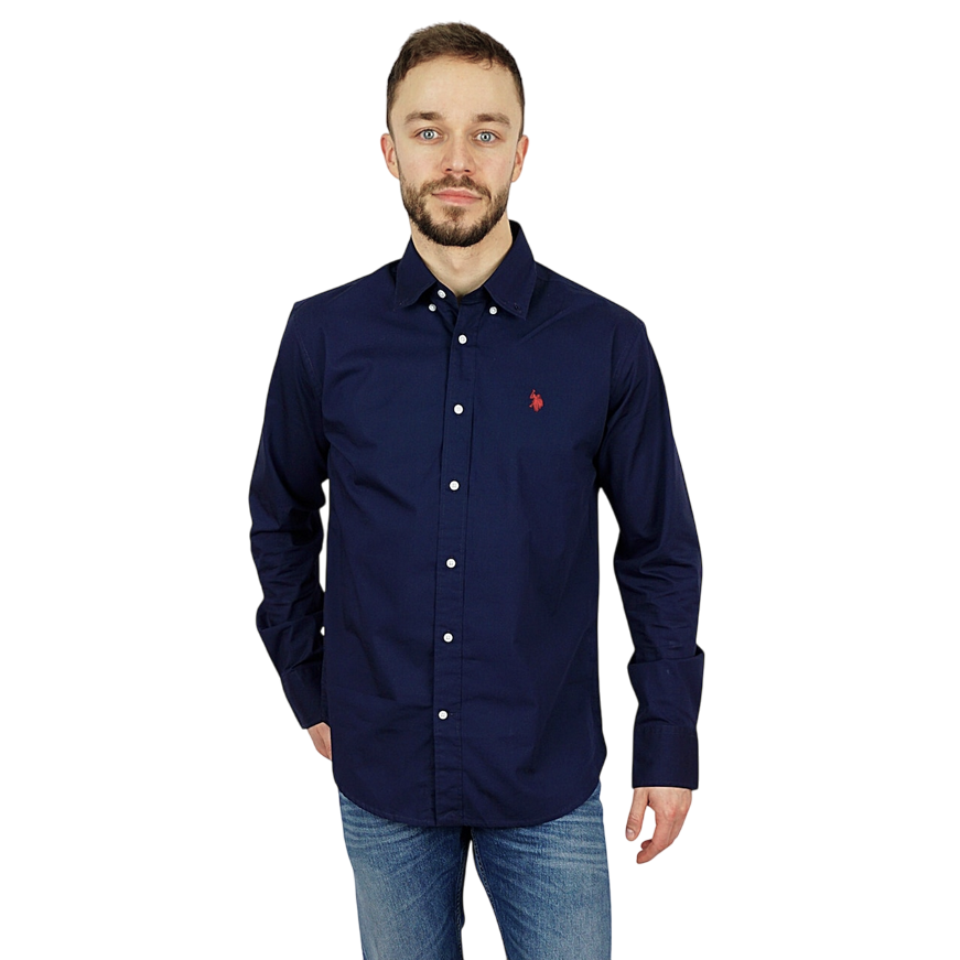 Camicia U.S. Polo Assn. manica lunga blu US41104028 in cotone premium con logo iconico, design elegante per look casual e formali
