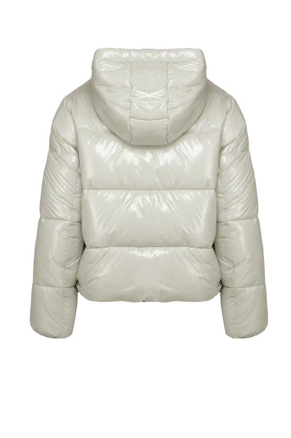 Censured women&#39;s hooded down jacket short loose and shiny JW388NTGNY3139 almond milk