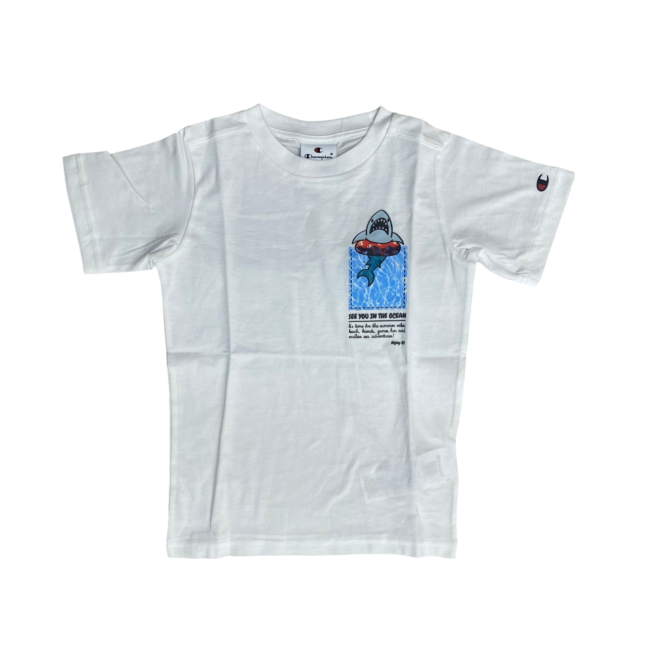 Set estivo Champion per bambini modello 307063 WW001 bianco e blu, completino infant originale - maglia