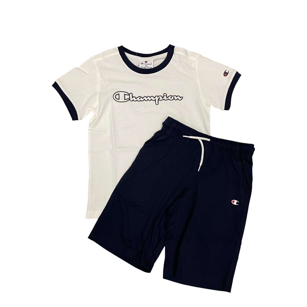 Champion completino junior maglietta manica corta e pantaloncino 306996-WW001 bianco-blu