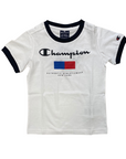 Champion completino da ragazzo in cotone maglietta e pantaloncino 306699 WW001 bianco blu