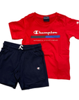 Champion completino da ragazzo maglietta e pantaloncino 306698 RS011 rosso blu