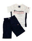 Champion completino da ragazzo maglietta e pantaloncino 306700 WW001 bianco blu