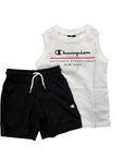 Champion completo da ragazzo in cotone con maglietta smanicata e pantaloncino bianco nero