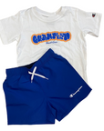 Champion completo da ragazzo maglietta manica corta e pantaloncino Boxer mare 306792 WW001 bianco-bluette