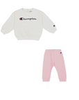 Champion tuta sportiva da bambina baby con felpa girocollo con bottoni 405051 WW003 bianco-rosa