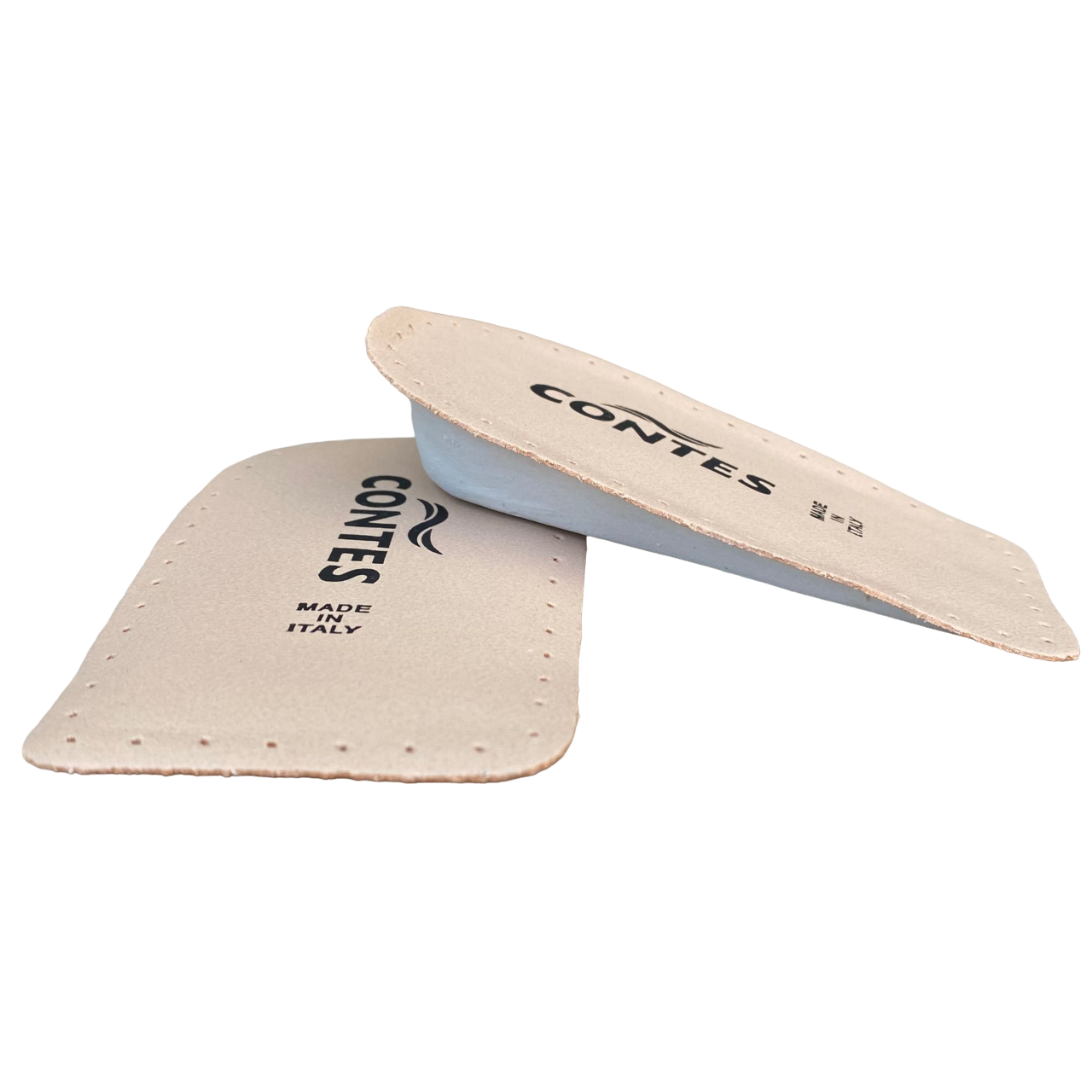 Contes Heel lift in latex foam covered with real chrome-free leather, approximately 2 cm thick at the heel. 120/P
