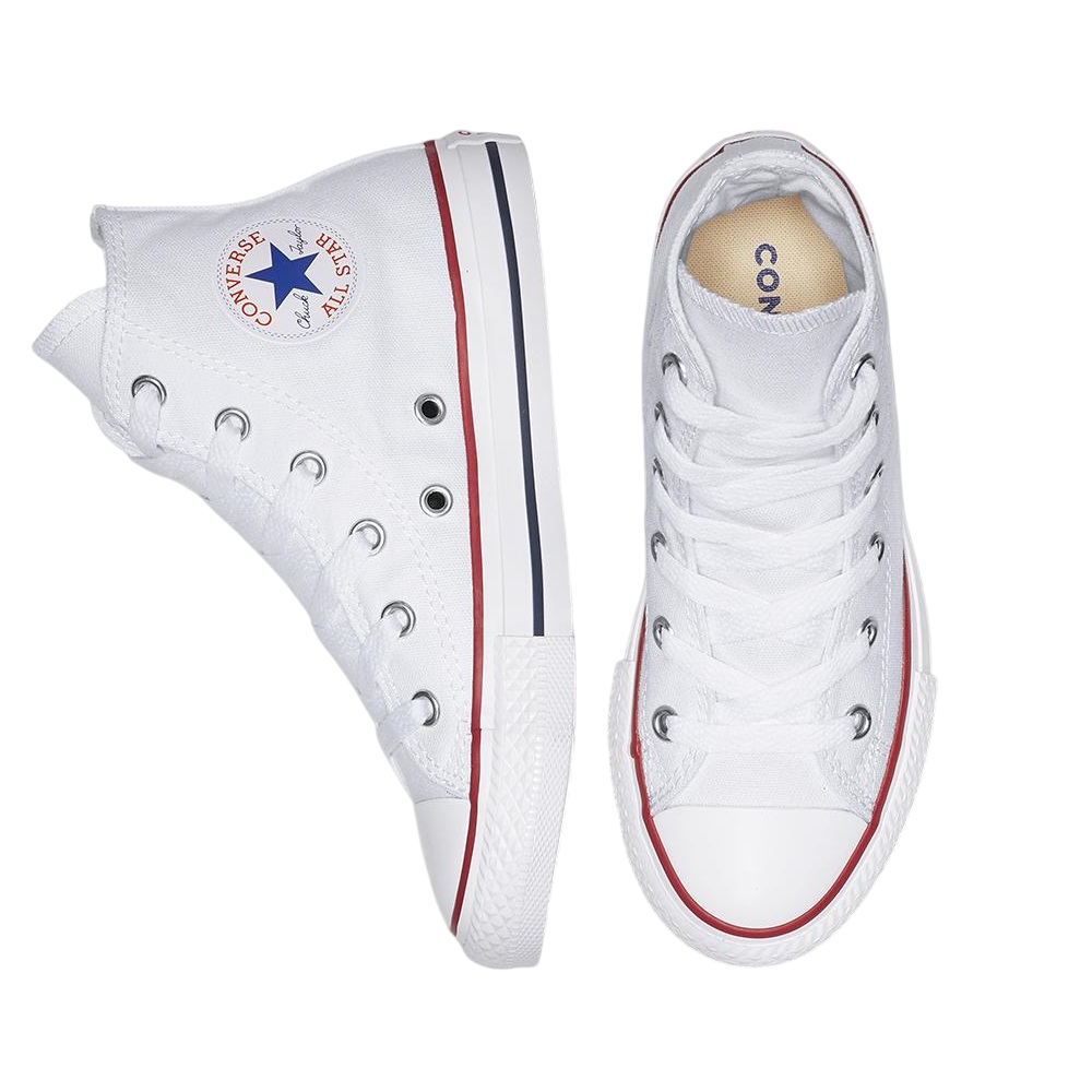 Dettaglio patch Chuck Taylor All Star Junior 3J253C sulla caviglia, sneakers bianche autentiche per bambini