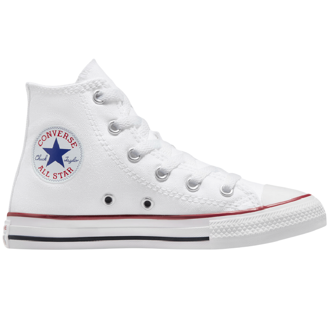 Sneakers Converse All Star Chuck Taylor Classic Junior 3J253C bianche per bambini in tela canvas con design alto, vista laterale