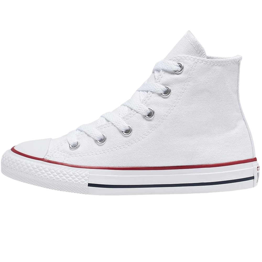 Sneakers Converse All Star Chuck Taylor Classic Junior 3J253C bianche per bambini in tela canvas con design alto, vista laterale esterna