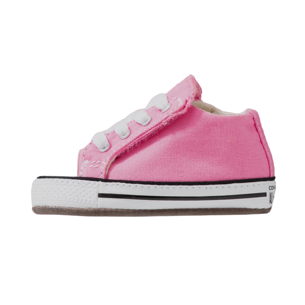 Sneakers Converse All Star Chuck Taylor Cribster Easy-On Infant 865160C rosa per neonati in tela morbida, dettaglio apertura in velcro