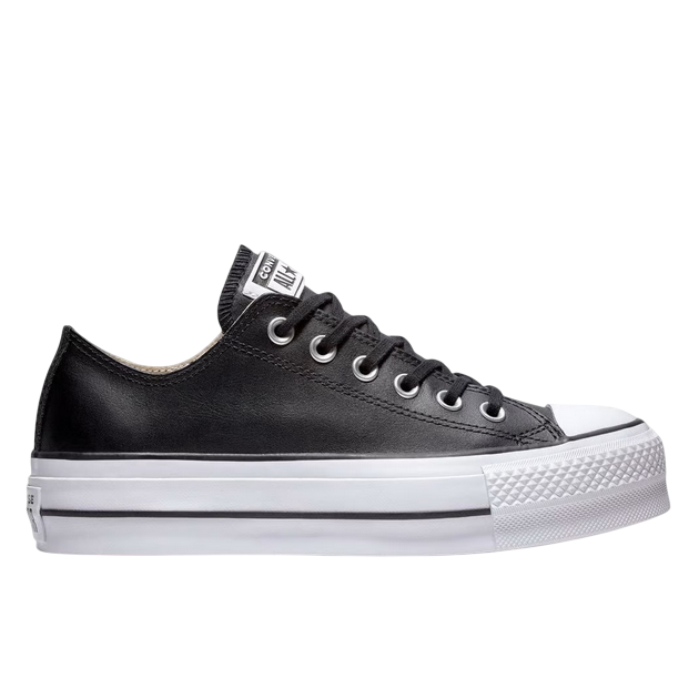 Sneakers Converse Chuck Taylor All Star 561681C platform donna nere in pelle con zeppa e suola doppio strato, scarpe rialzate eleganti con schiuma EVA per comfort superiore, vista esterna