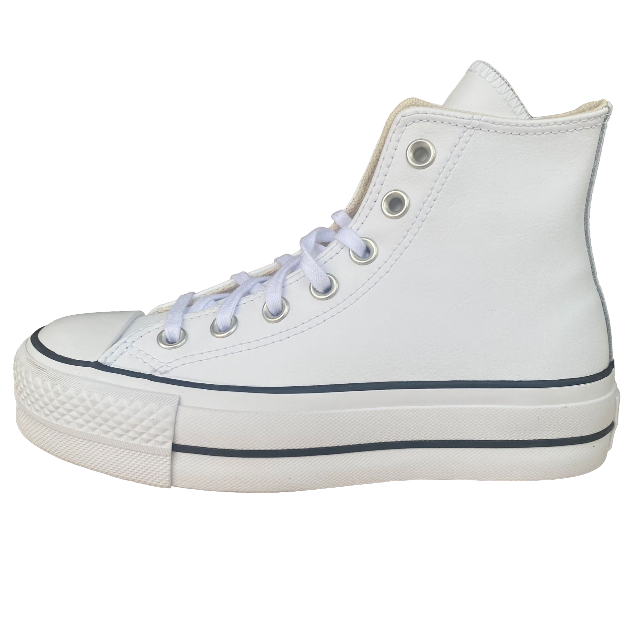 Converse Chuck Taylor All Star Platform 561676C sneakers alta donna in pelle bianco-nero con zeppa, vista esterna