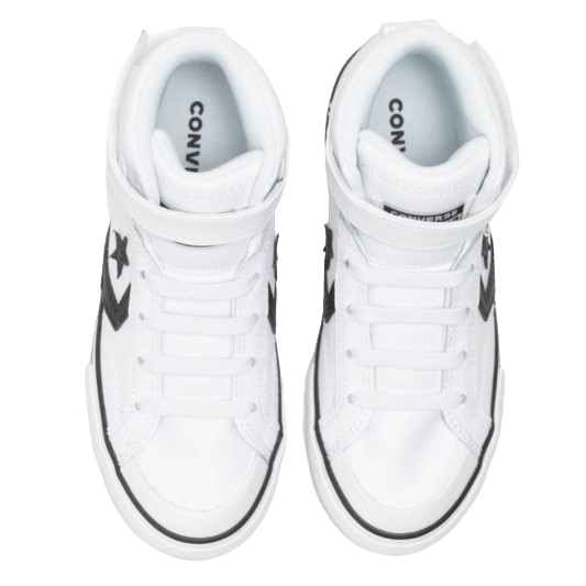 Sneakers Converse Pro Blaze HI A01073C alte junior bianco-nero con chiusura velcro e laccio elastico per ragazzi, scarpe comode e moderne con calzata perfetta, vista dall'alto