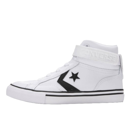 Sneakers Converse Pro Blaze HI A01073C alte junior bianco-nero con chiusura velcro e laccio elastico per ragazzi, scarpe comode e moderne con calzata perfetta, vista esterna
