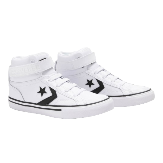 Sneakers Converse Pro Blaze HI A01073C alte junior bianco-nero con chiusura velcro e laccio elastico per ragazzi, scarpe comode e moderne con calzata perfetta, vista laterale