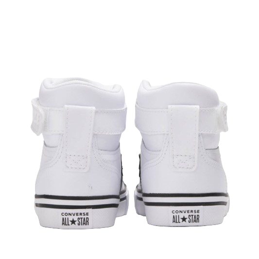 Sneakers Converse Pro Blaze HI A01073C alte junior bianco-nero con chiusura velcro e laccio elastico per ragazzi, scarpe comode e moderne con calzata perfetta, vista tallone