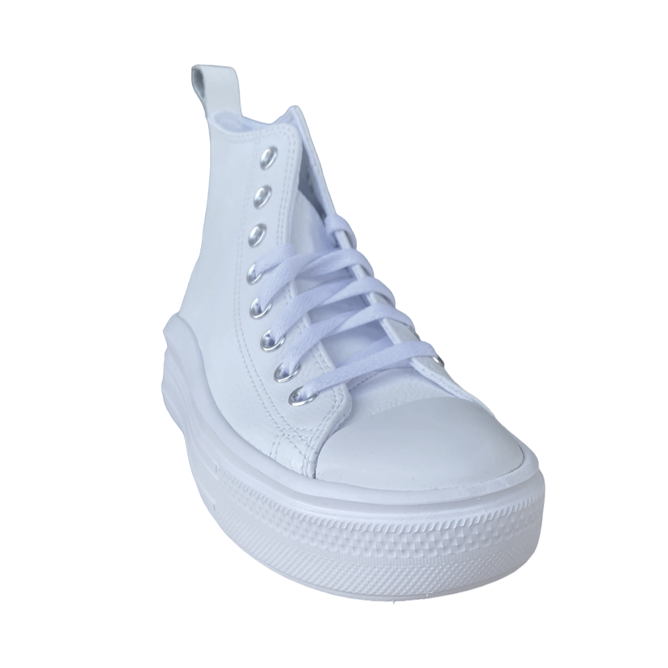 Converse scarpa sneakers alta da donna in pelle con zeppa Chuck Taylor Star Move A05535C bianco 2