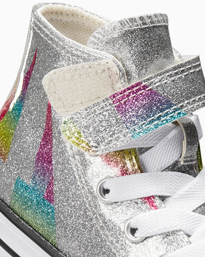 Converse glittery girl&#39;s sneaker shoe with elastic lace and velcro A04739C silver-white